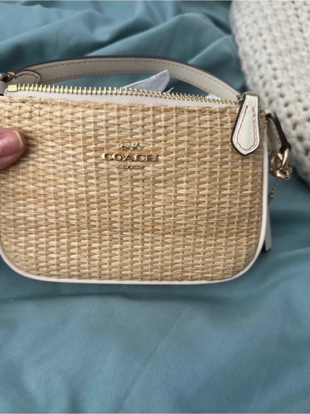 Coach Nolita 15 Straw Woven Mini Bag in Natural and White with Gold Hardware - Picture 7 of 7